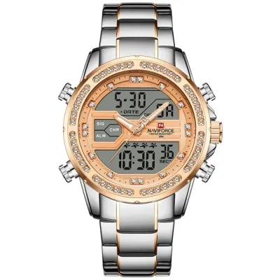 NAVIFORCE NF9190 Mens Watches Top Brand Luxury Stainless Steel Quartz Wrist Watch Men Sports Dual Time Digital Analog Clock